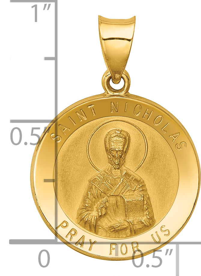 14k Yellow Gold 14k Polished and Satin St Nicholas Medal Hollow Pendant