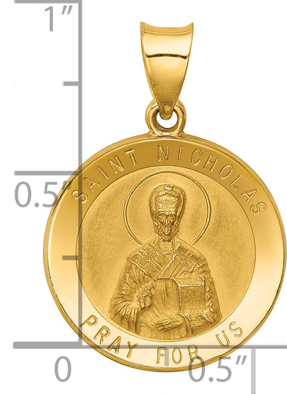 14k Yellow Gold 14k Polished and Satin St Nicholas Medal Hollow Pendant