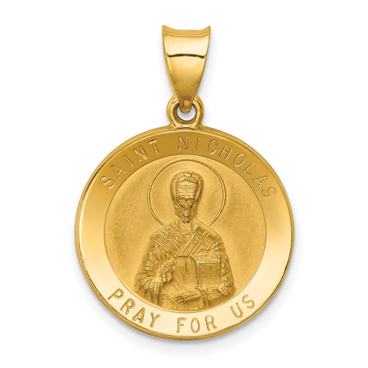 14k Yellow Gold 14k Polished and Satin St Nicholas Medal Hollow Pendant