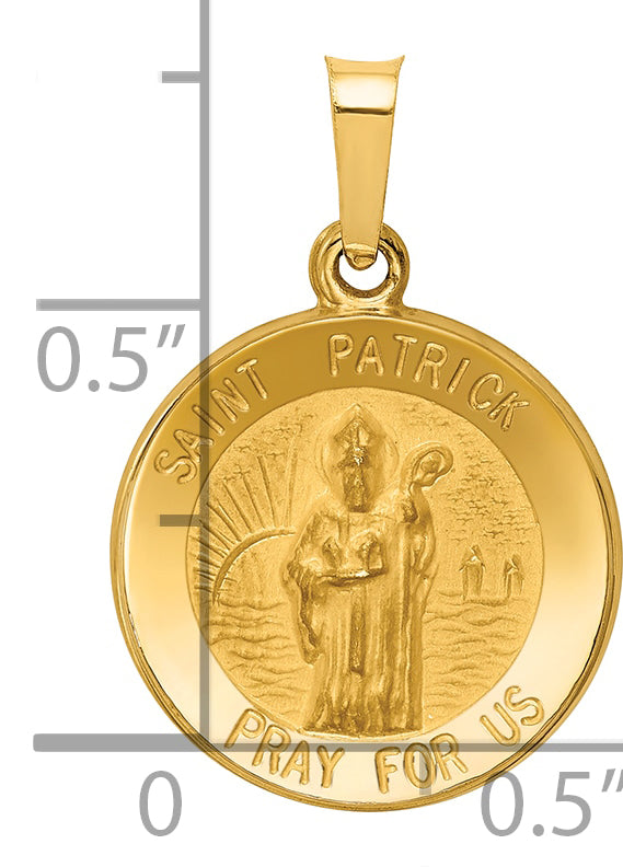 14k Yellow Gold 14k Polished and Satin St Patrick Medal Hollow Pendant