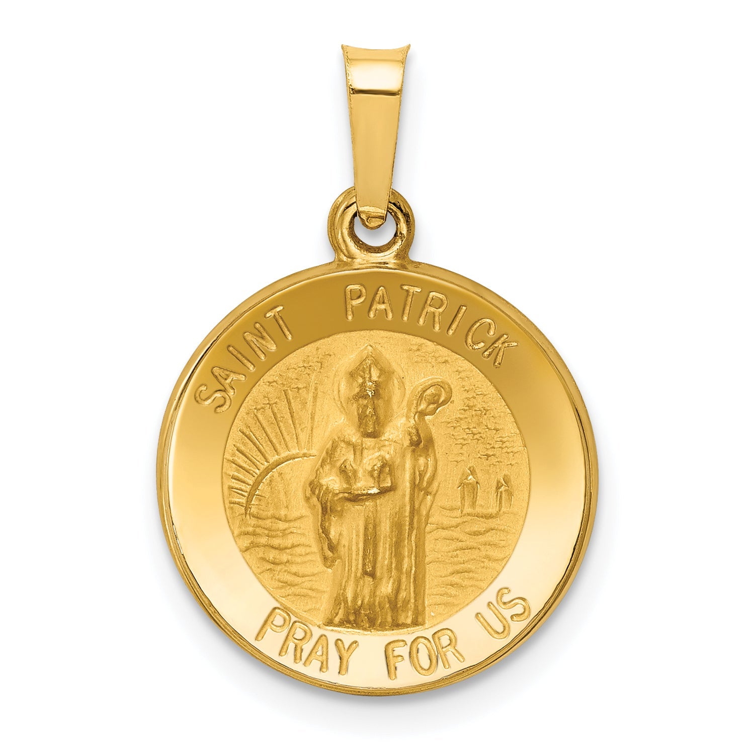 14k Yellow Gold 14k Polished and Satin St Patrick Medal Hollow Pendant