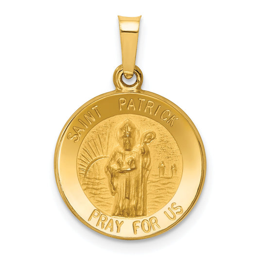 14k Yellow Gold 14k Polished and Satin St Patrick Medal Hollow Pendant