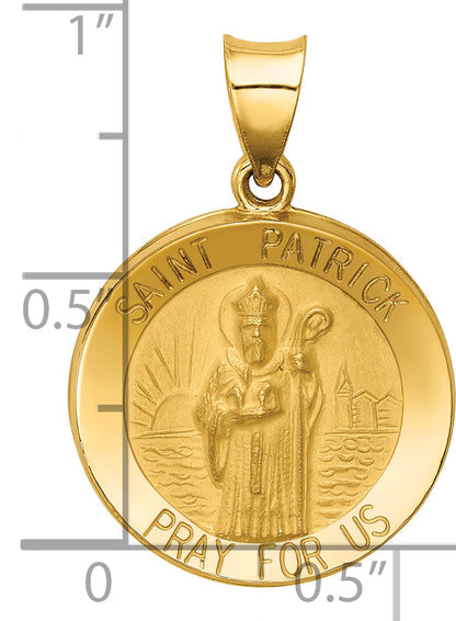 14k Yellow Gold 14k Polished and Satin St Patrick Medal Hollow Pendant