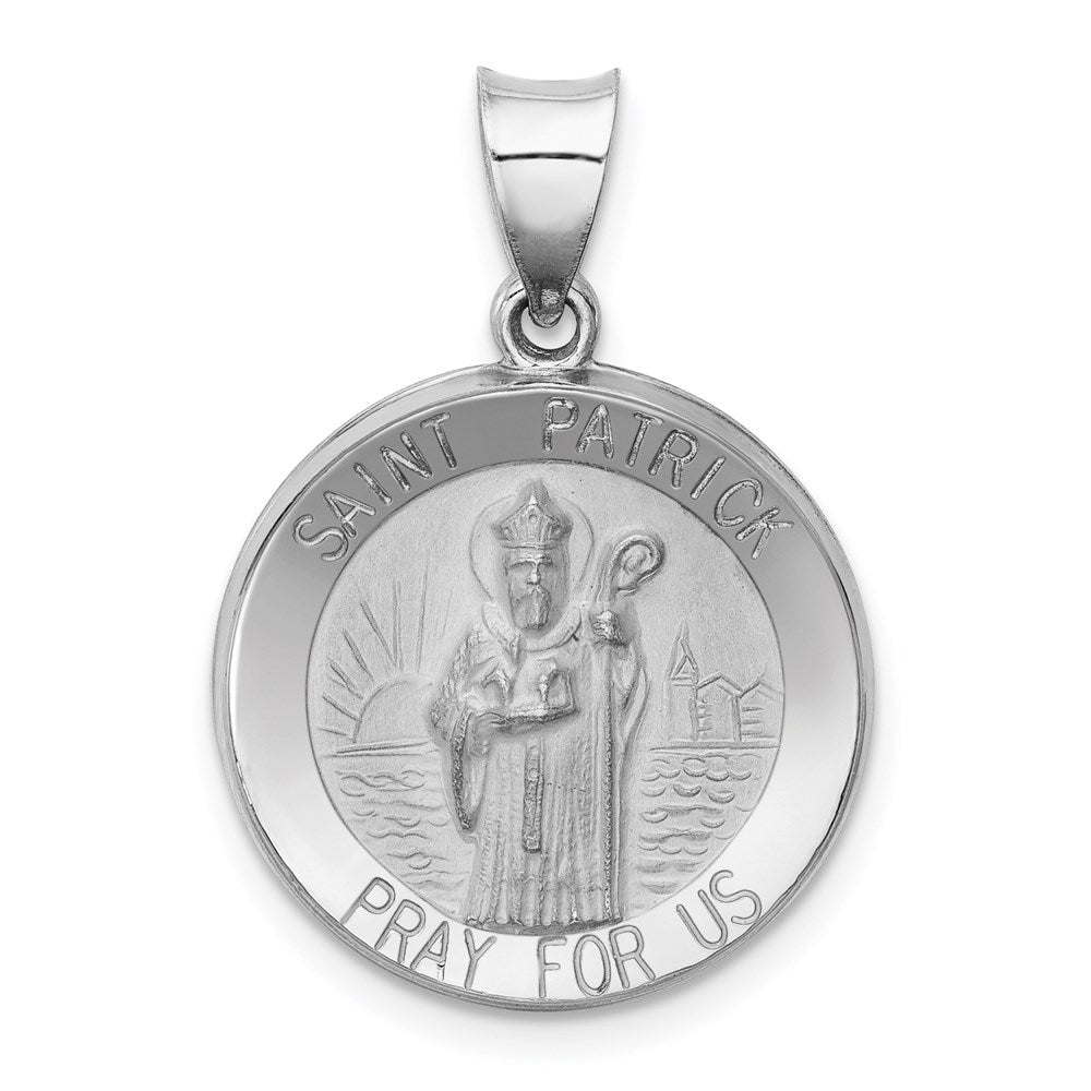 14k White Gold 14k White Gold Polished and Satin St Patrick Medal Hollow Pendant