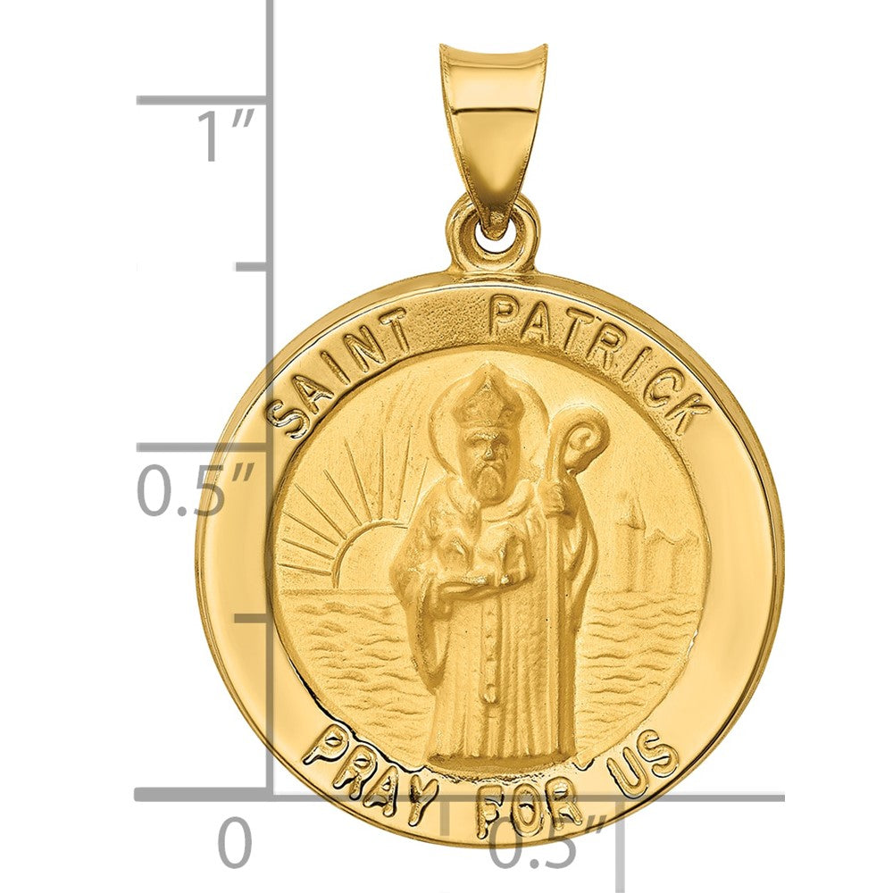 14k Yellow Gold 14k Polished and Satin St Patrick Medal Hollow Pendant