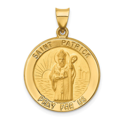 14k Yellow Gold 14k Polished and Satin St Patrick Medal Hollow Pendant