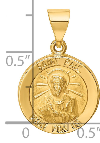 14K Yellow Gold Polished And Satin St Paul Medal Hollow Pendant