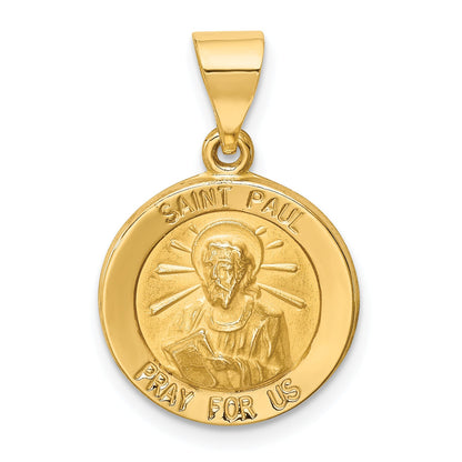 14K Yellow Gold Polished And Satin St Paul Medal Hollow Pendant