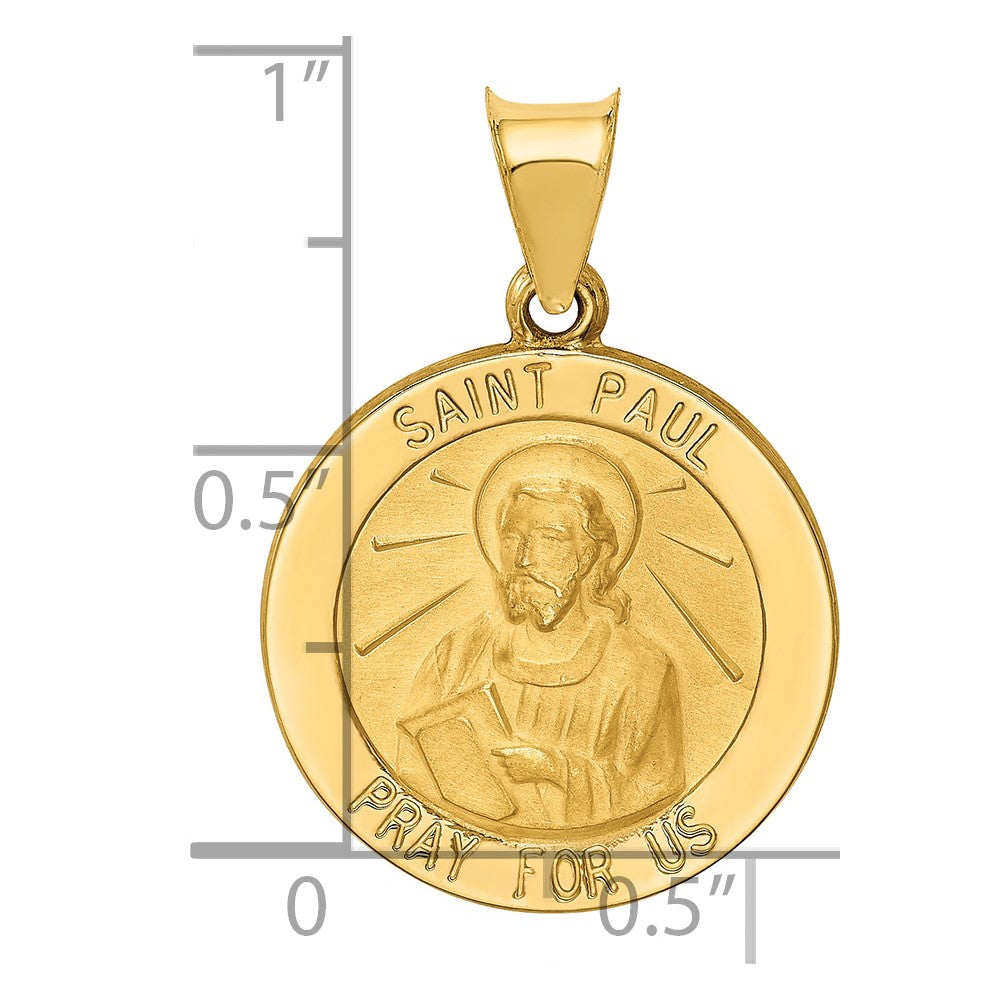 14k Yellow Gold 14k Polished and Satin St Paul Medal Hollow Pendant