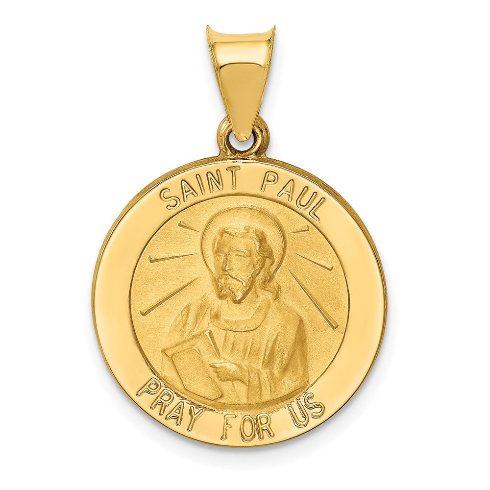 14k Yellow Gold 14k Polished and Satin St Paul Medal Hollow Pendant
