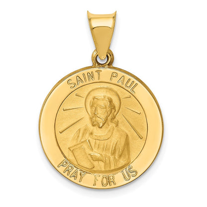 14k Yellow Gold 14k Polished and Satin St Paul Medal Hollow Pendant
