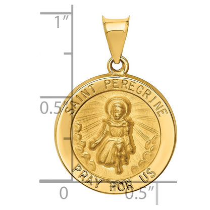 14k Yellow Gold 14k Polished and Satin St Peregrine Medal Hollow Pendant
