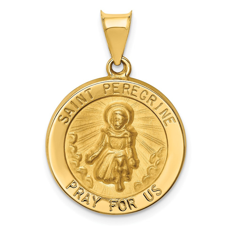 14k Yellow Gold 14k Polished and Satin St Peregrine Medal Hollow Pendant