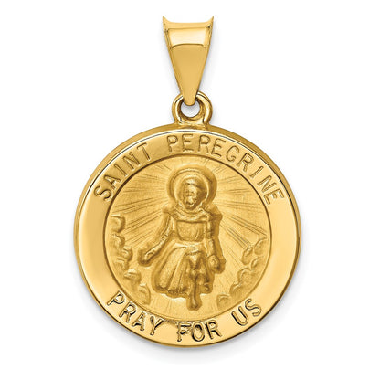 14k Yellow Gold 14k Polished and Satin St Peregrine Medal Hollow Pendant
