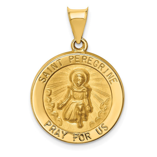 14k Yellow Gold 14k Polished and Satin St Peregrine Medal Hollow Pendant