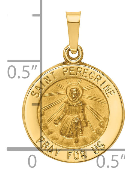 14k Yellow Gold 14k Polished and Satin St Peregrine Medal Hollow Pendant