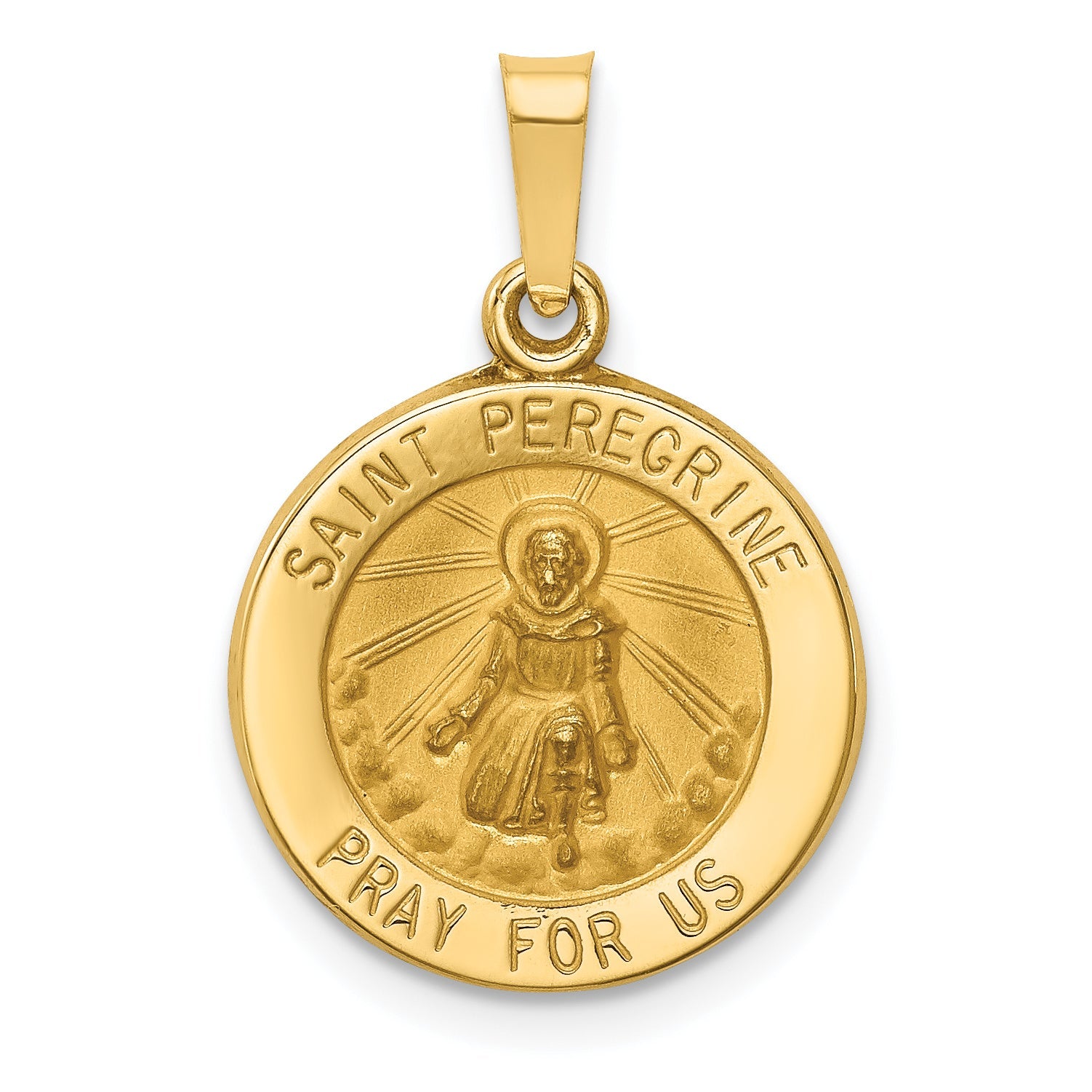 14k Yellow Gold 14k Polished and Satin St Peregrine Medal Hollow Pendant