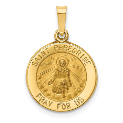 14k Yellow Gold 14k Polished and Satin St Peregrine Medal Hollow Pendant
