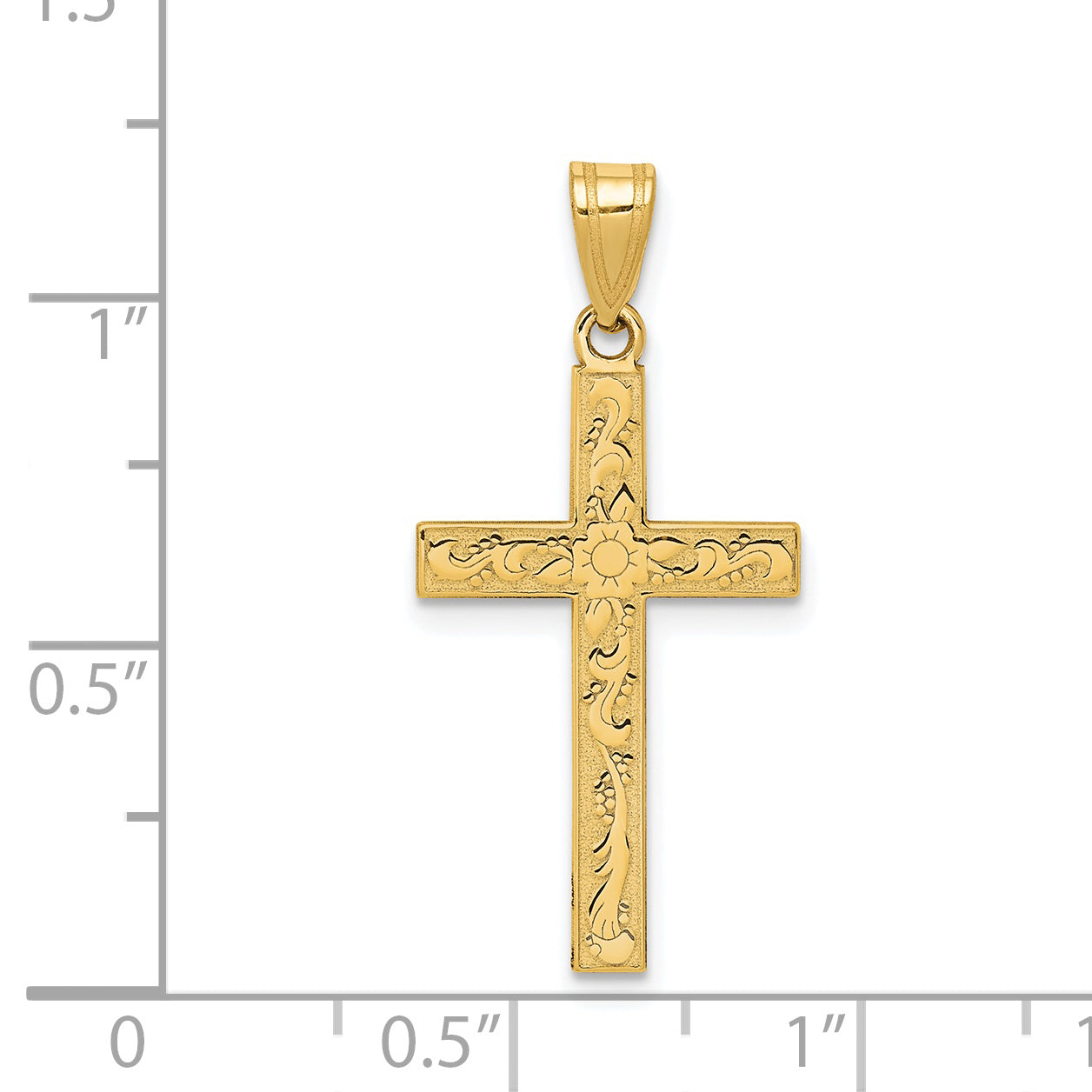14k Yellow Gold 14k Etched Floral Cross Pendant