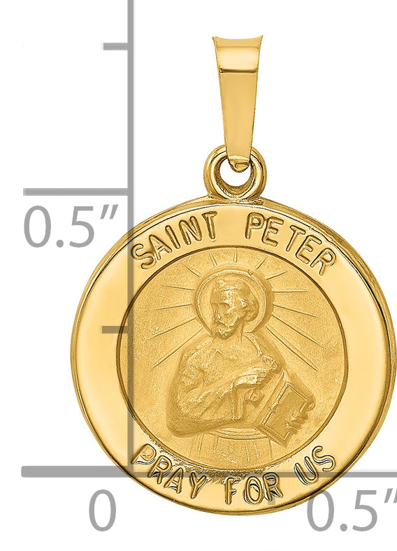 14k Yellow Gold 14k Polished and Satin St Peter Medal Hollow Pendant