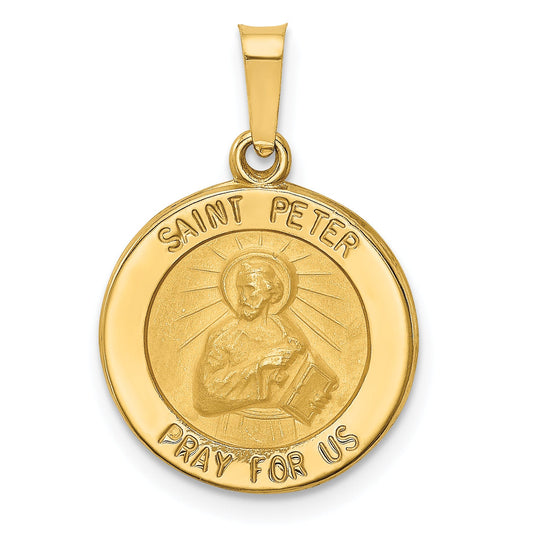 14k Yellow Gold 14k Polished and Satin St Peter Medal Hollow Pendant
