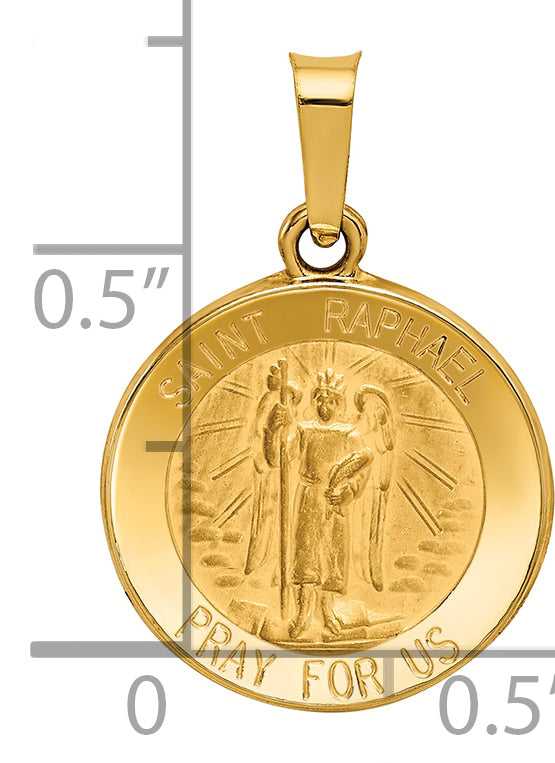 14k Yellow Gold 14k Polished and Satin St Raphael Medal Hollow Pendant