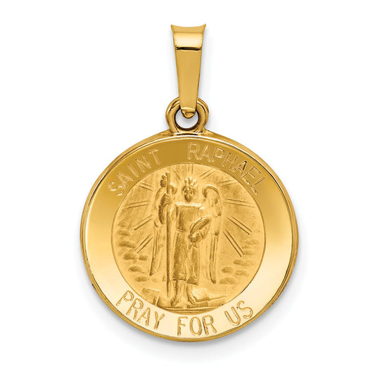 14k Yellow Gold 14k Polished and Satin St Raphael Medal Hollow Pendant