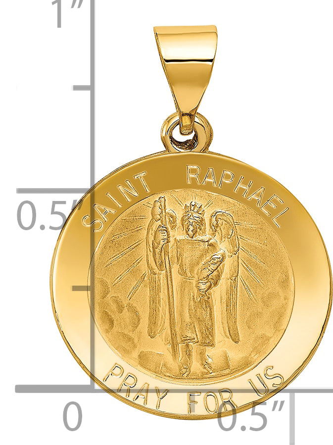 14k Yellow Gold 14k Polished and Satin St Raphael Medal Hollow Pendant