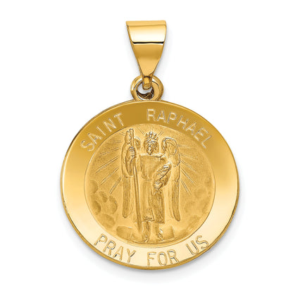 14k Yellow Gold 14k Polished and Satin St Raphael Medal Hollow Pendant