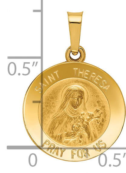 14k Yellow Gold 14k Polished and Satin St Theresa Medal Hollow Pendant