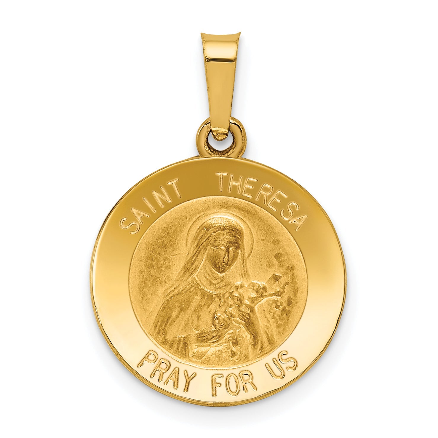 14k Yellow Gold 14k Polished and Satin St Theresa Medal Hollow Pendant