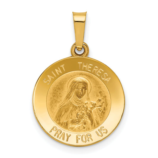 14k Yellow Gold 14k Polished and Satin St Theresa Medal Hollow Pendant