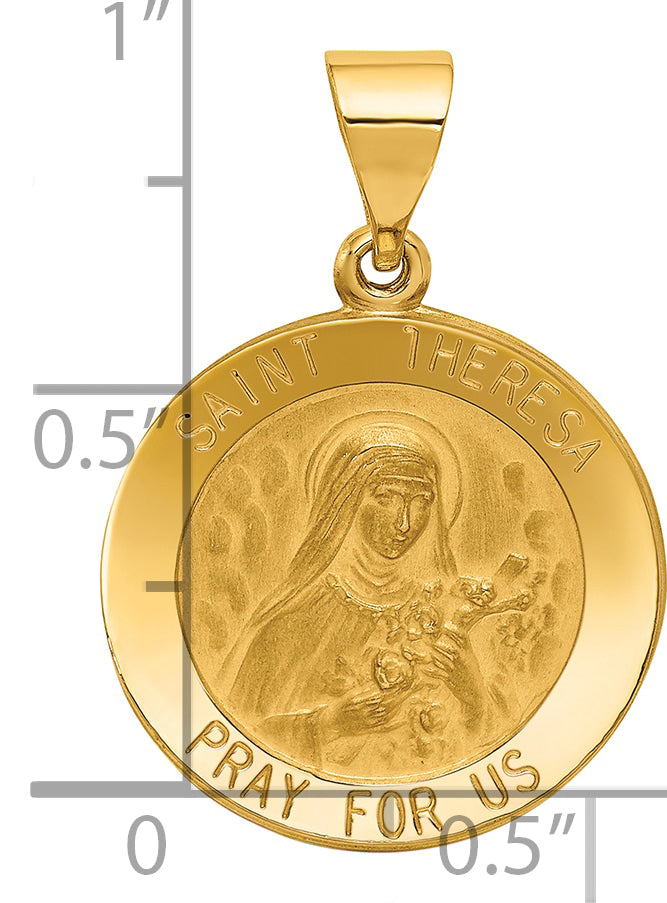 14k Yellow Gold 14k Polished and Satin St Theresa Medal Hollow Pendant