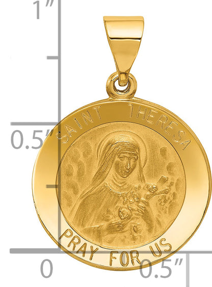 14k Yellow Gold 14k Polished and Satin St Theresa Medal Hollow Pendant