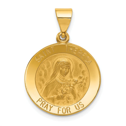 14k Yellow Gold 14k Polished and Satin St Theresa Medal Hollow Pendant
