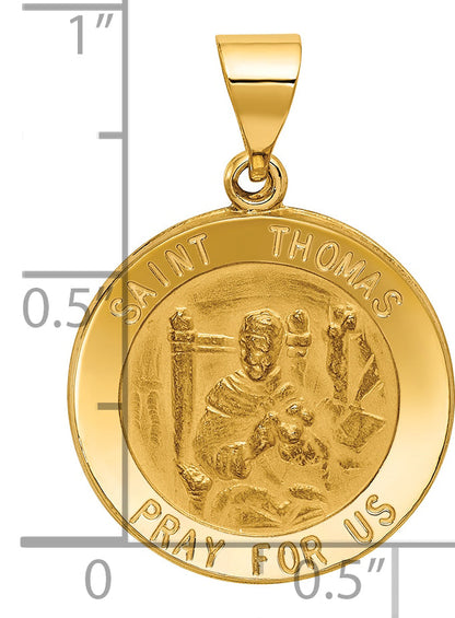 14k Yellow Gold 14k Polished and Satin St Thomas Medal Hollow Pendant