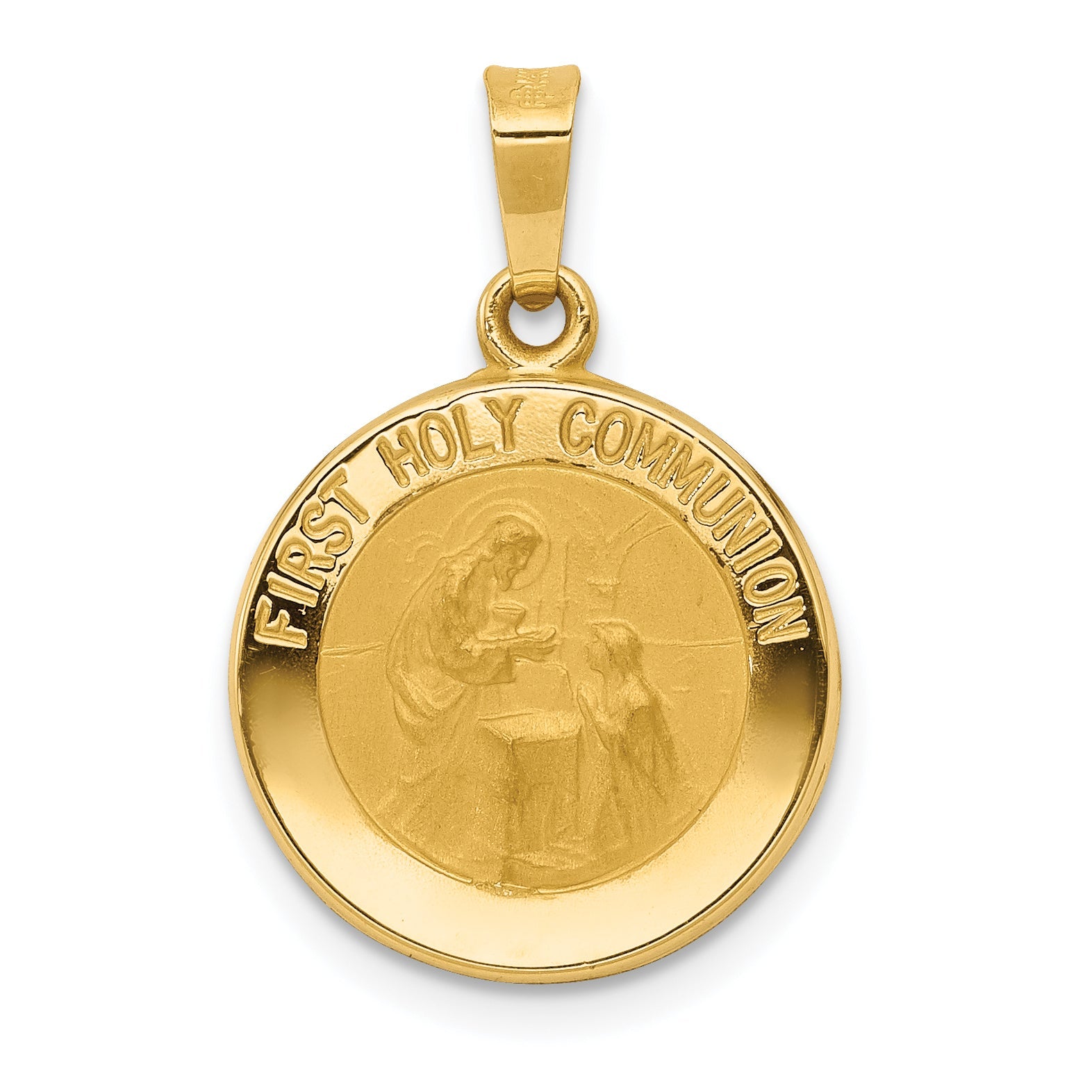 14k Yellow Gold 14k Polished/Satin First Holy Communion Medal Hollow Pendant