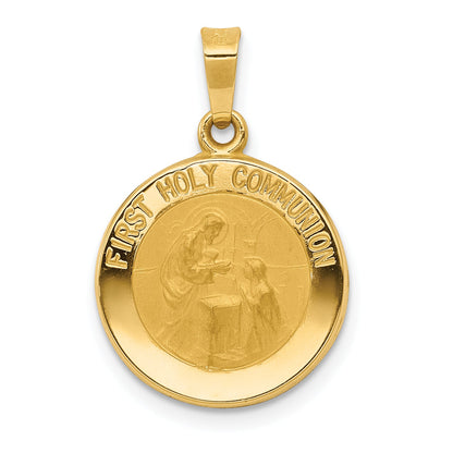 14k Yellow Gold 14k Polished/Satin First Holy Communion Medal Hollow Pendant