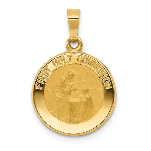 14k Yellow Gold 14k Polished/Satin First Holy Communion Medal Hollow Pendant