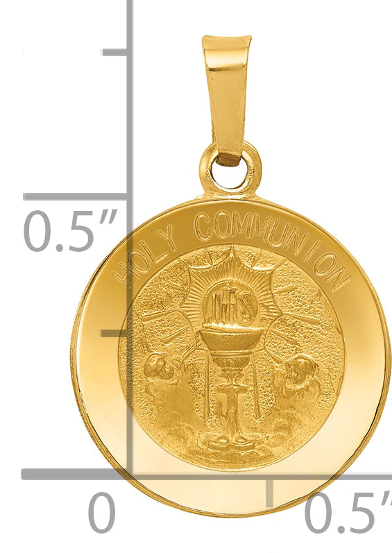 14k Yellow Gold 14k Polished and Satin Holy Communion Medal Hollow Pendant