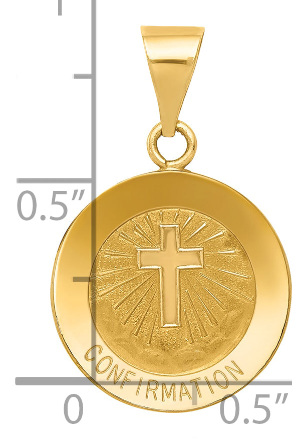 14k Yellow Gold 14k Polished and Satin Confirmation Medal Hollow Pendant