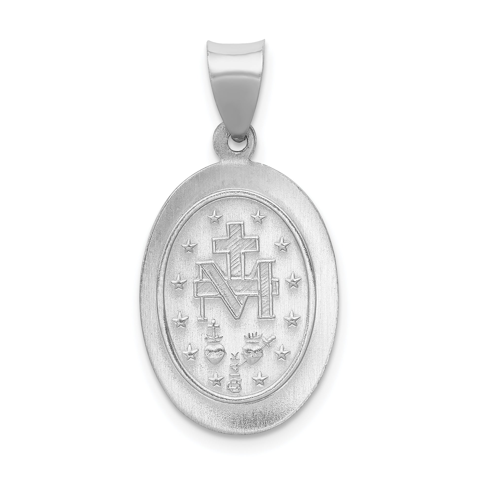 14k White Gold 14k White Gold Polished / Satin Miraculous Medal Hollow Pendant