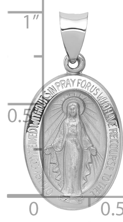 14k White Gold 14k White Gold Polished / Satin Miraculous Medal Hollow Pendant