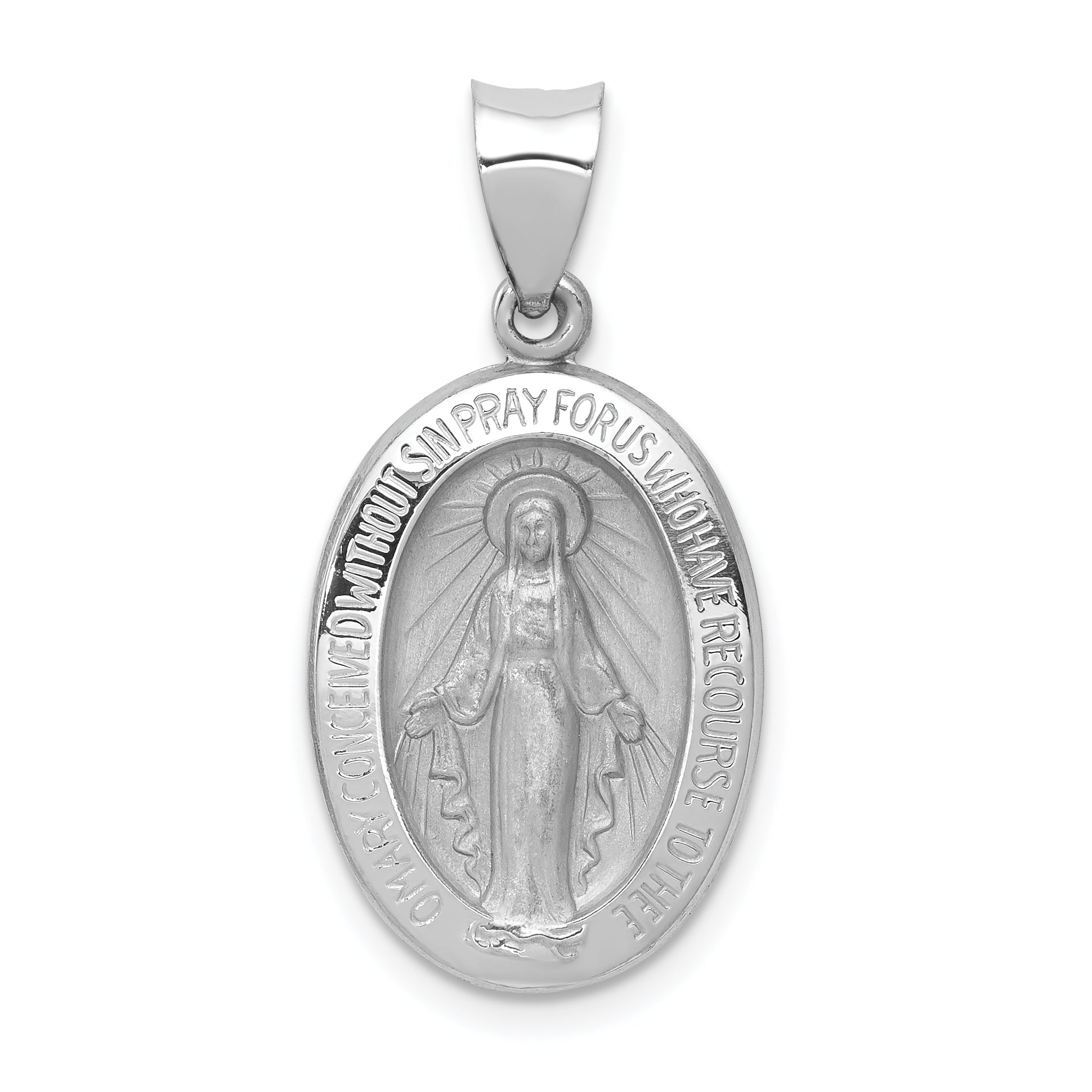 14k White Gold 14k White Gold Polished / Satin Miraculous Medal Hollow Pendant