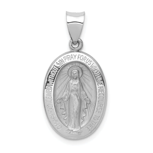 14k White Gold 14k White Gold Polished / Satin Miraculous Medal Hollow Pendant