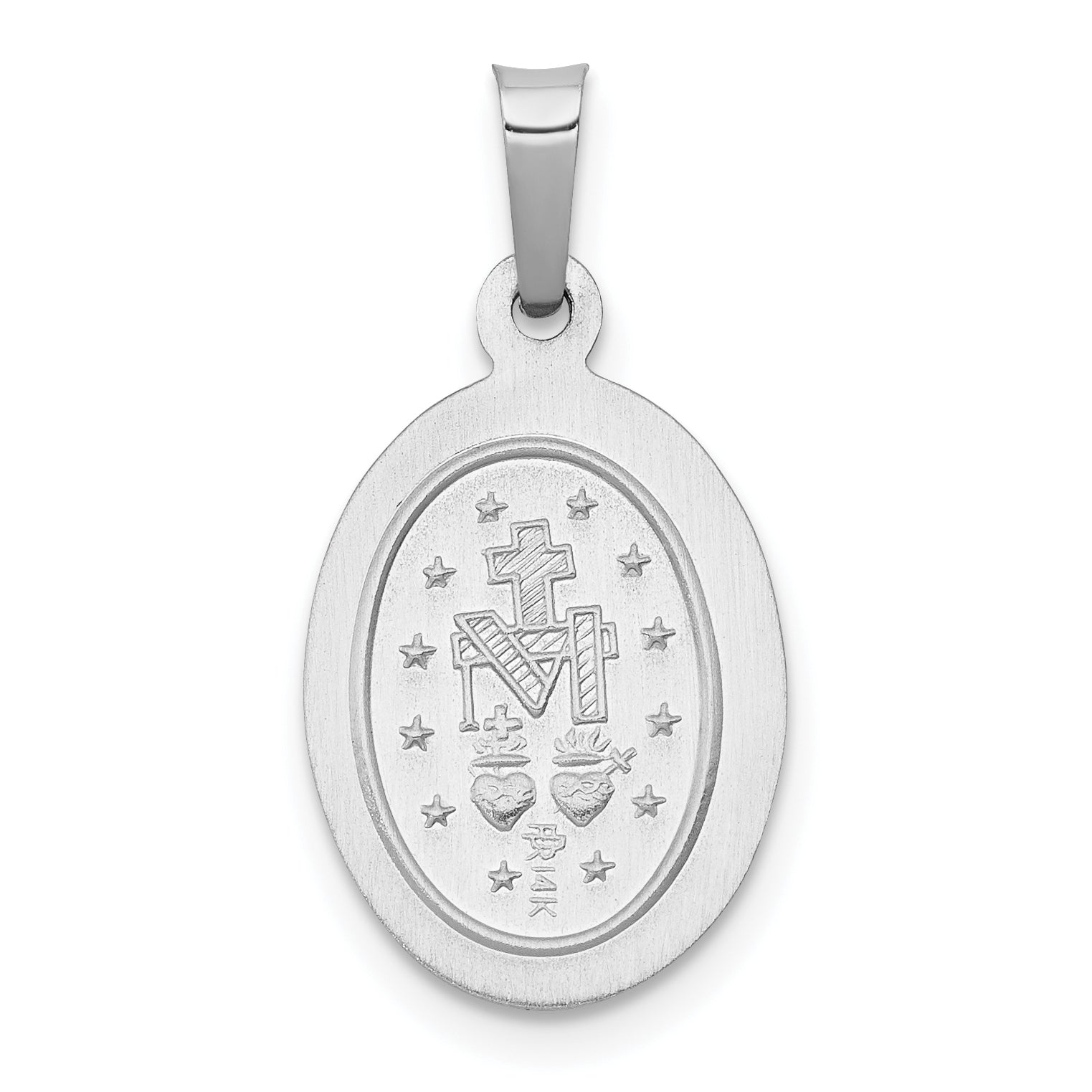 14k White Gold 14k White Gold Polished/Satin Miraculous Medal Hollow Pendant