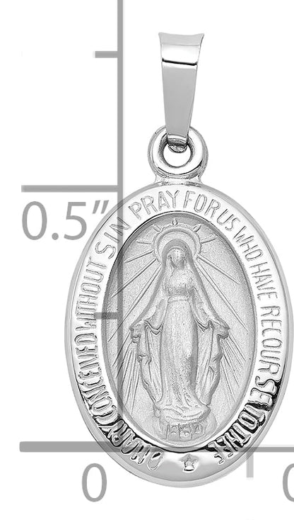 14k White Gold 14k White Gold Polished/Satin Miraculous Medal Hollow Pendant