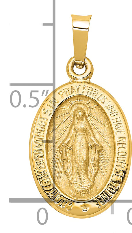 14k Yellow Gold 14k Polished and Satin Miraculous Medal Hollow Pendant
