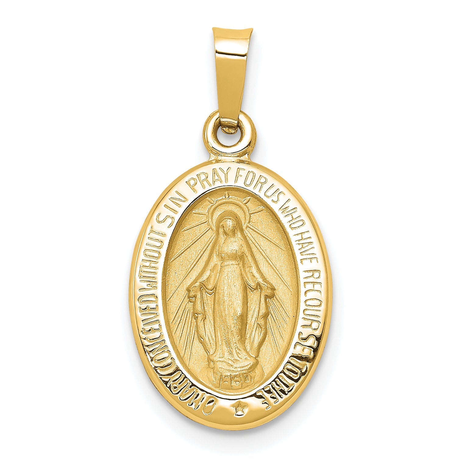 14k Yellow Gold 14k Polished and Satin Miraculous Medal Hollow Pendant