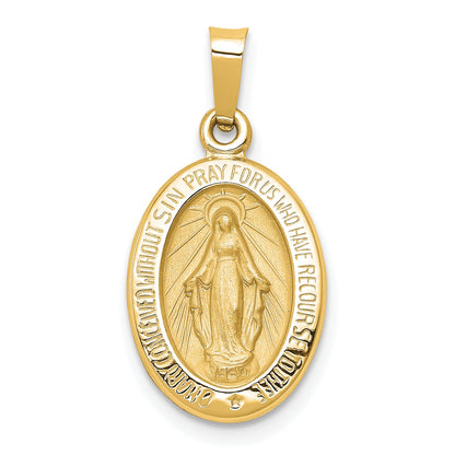 14k Yellow Gold 14k Polished and Satin Miraculous Medal Hollow Pendant